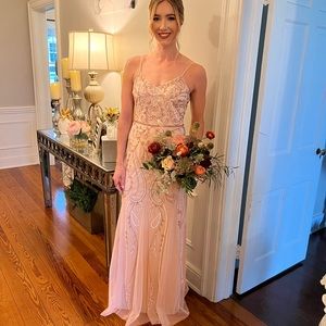 Adrianna Papell Platinum Blush Beaded Gown